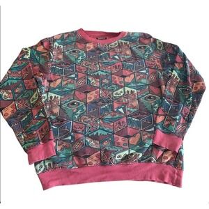 Super Massive Psychedelic All Over Print Sweatshirt Mens Medium Skull Eye...